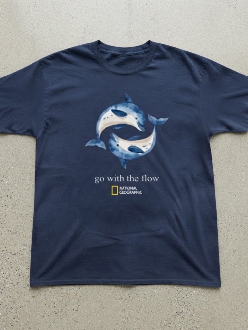 National Geographic Dolphins Go With The Flow Graphic Navy Blue Gildan T-Shirt